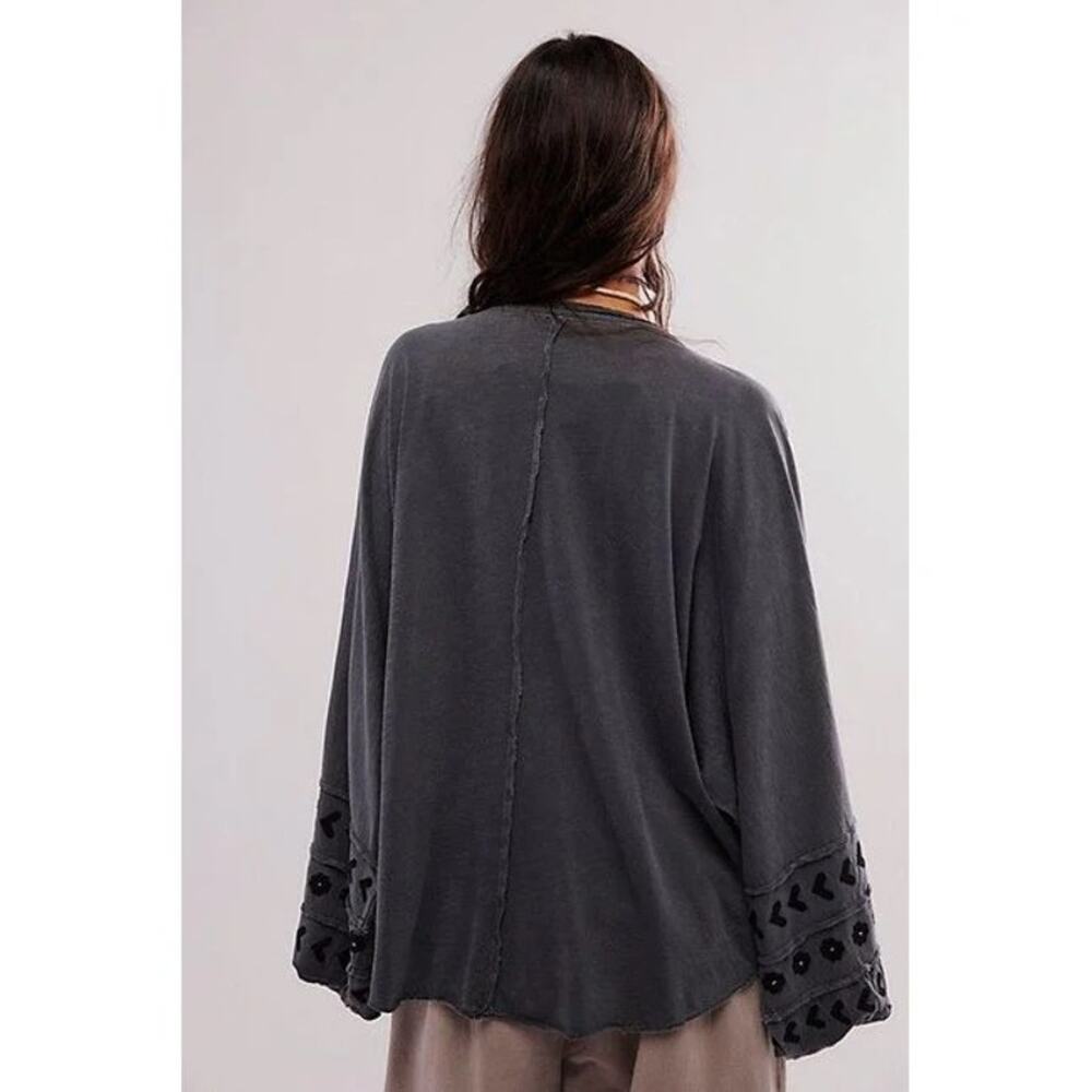 Free People Gray Embroidered Blouse - Picture 2 of 8